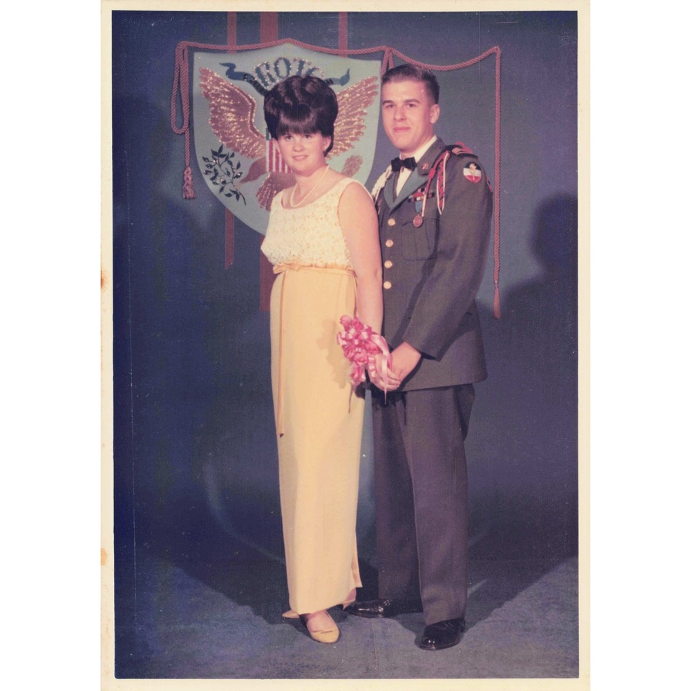 1960s ROTC Military Formal Couple Color Photo Dress Uniform Beehive Prom